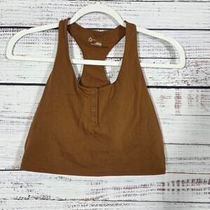 Aerie Offline Racerback Sport Bra/Cropped Top Brown Snap Front Large